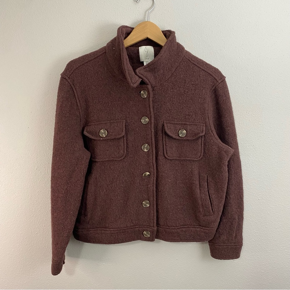 Joie Boiled Wool Blend Cropper Unlined Muted Cranberry Button Down XL